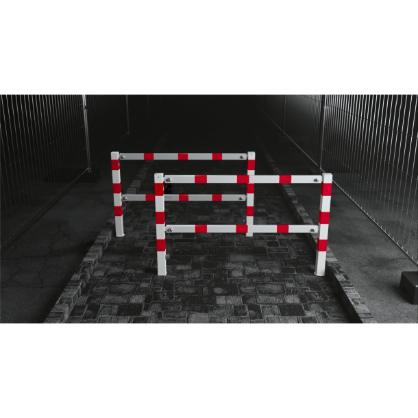 Access barriers | with triangular locking mechanism | swing-back | with top bar | hot-dip galvanized and white coatedwith red reflecting stripes | total width: 2500 mm